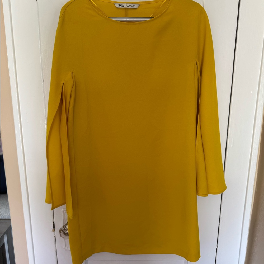 Zara Yellow Sheath Dress with Bell Sleeves